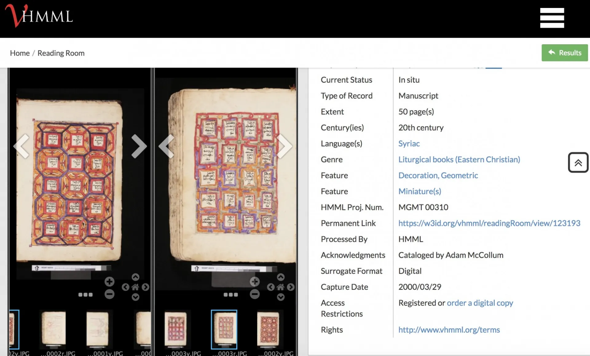 vHMML with comparison of Syriac mss.